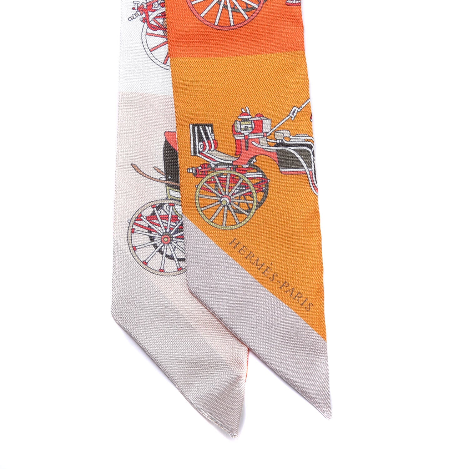 Hermes Silk Les Voitures Exquises Twilly Orange Beige Kaki 2 of 4