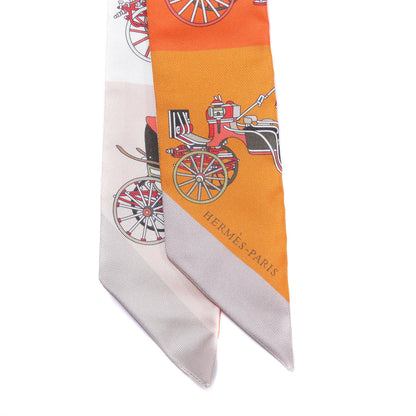 Hermes Silk Les Voitures Exquises Twilly Orange Beige Kaki 2 of 4