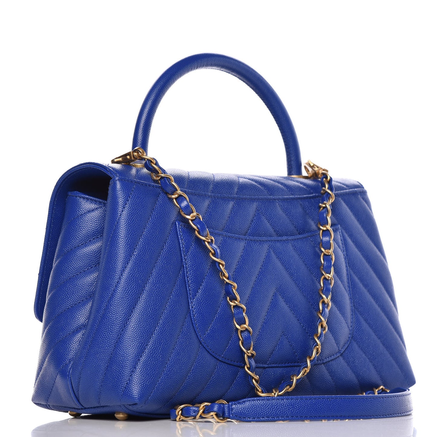 Caviar Chevron Quilted Small Coco Handle Flap Blue