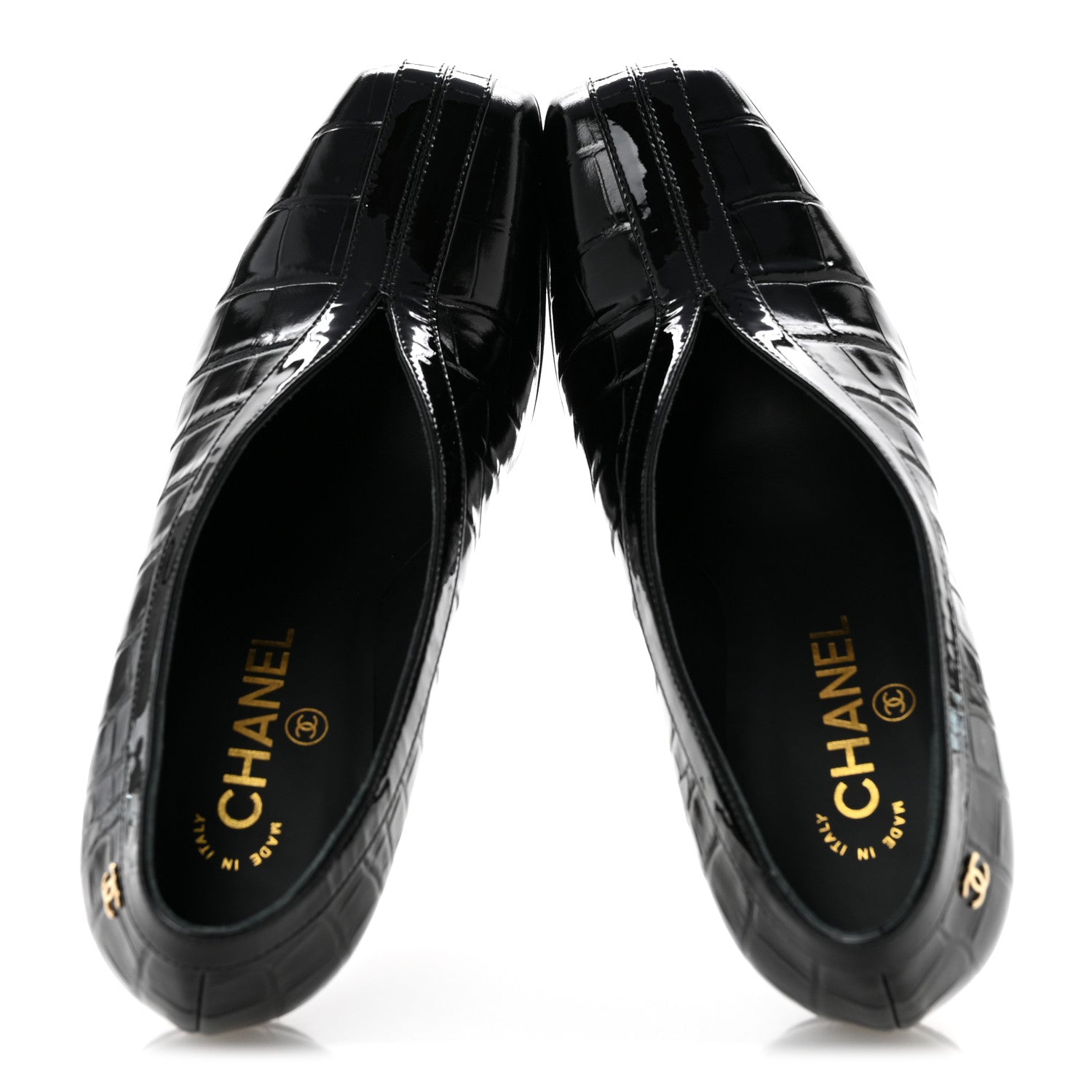 Chanel Crocodile Embossed Patent Calfskin Pumps 38 Black 2 of 11