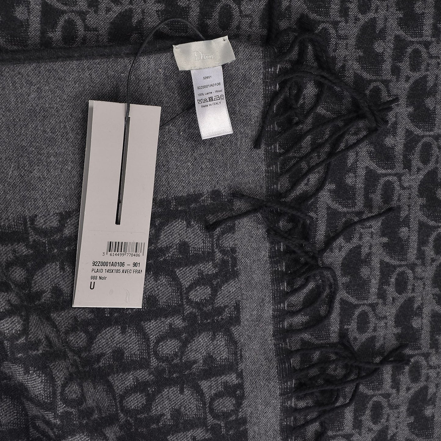 Wool Monogram Throw Black