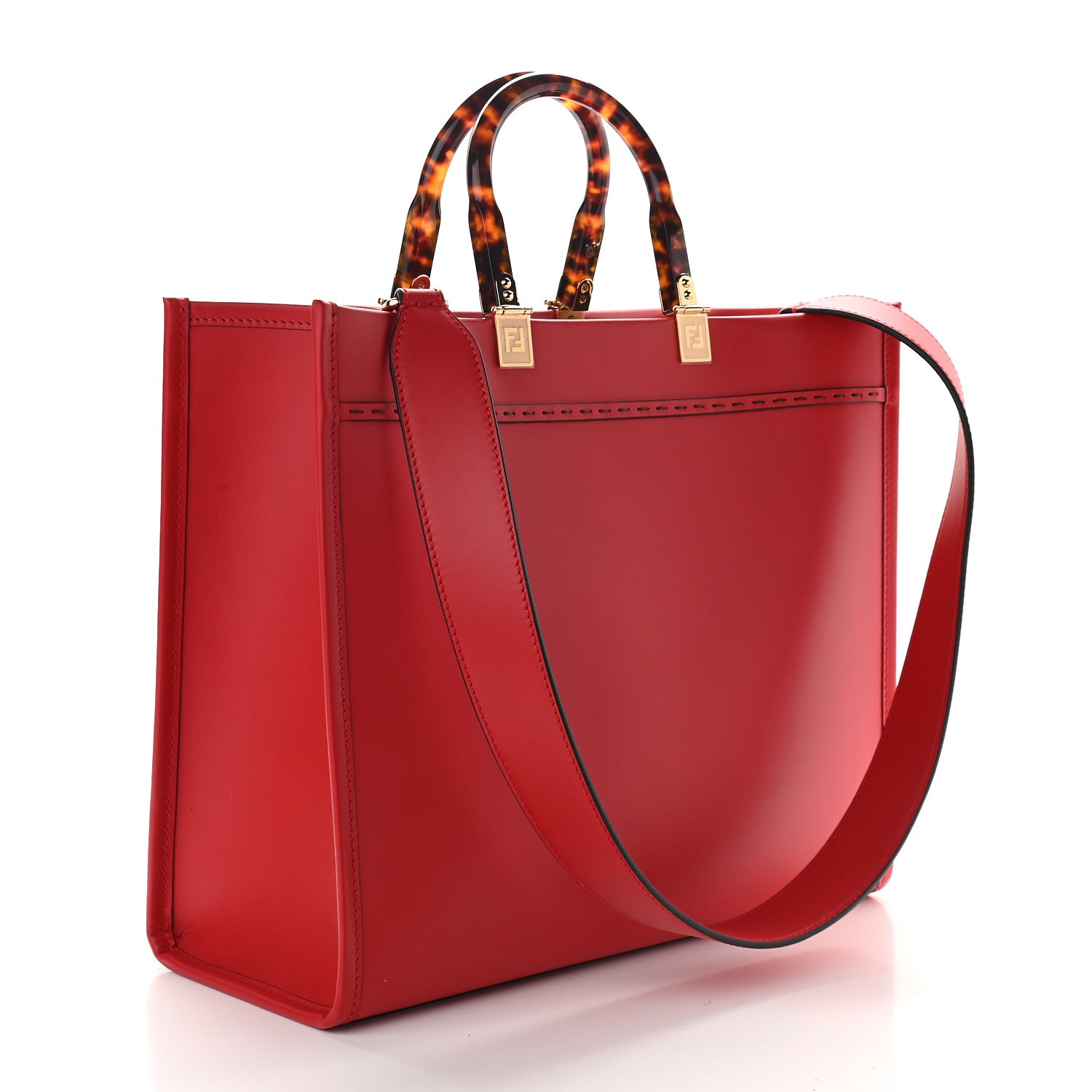 Fendi Vitello King Plexiglass Logo Embossed Medium Fendi Sunshine Shopper Tote Fuoco 3 of 8