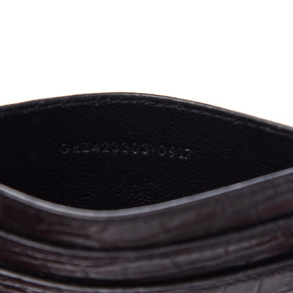Saint Laurent Calfskin Crocodile Embossed Monogram Credit Card Case Black 7 of 7