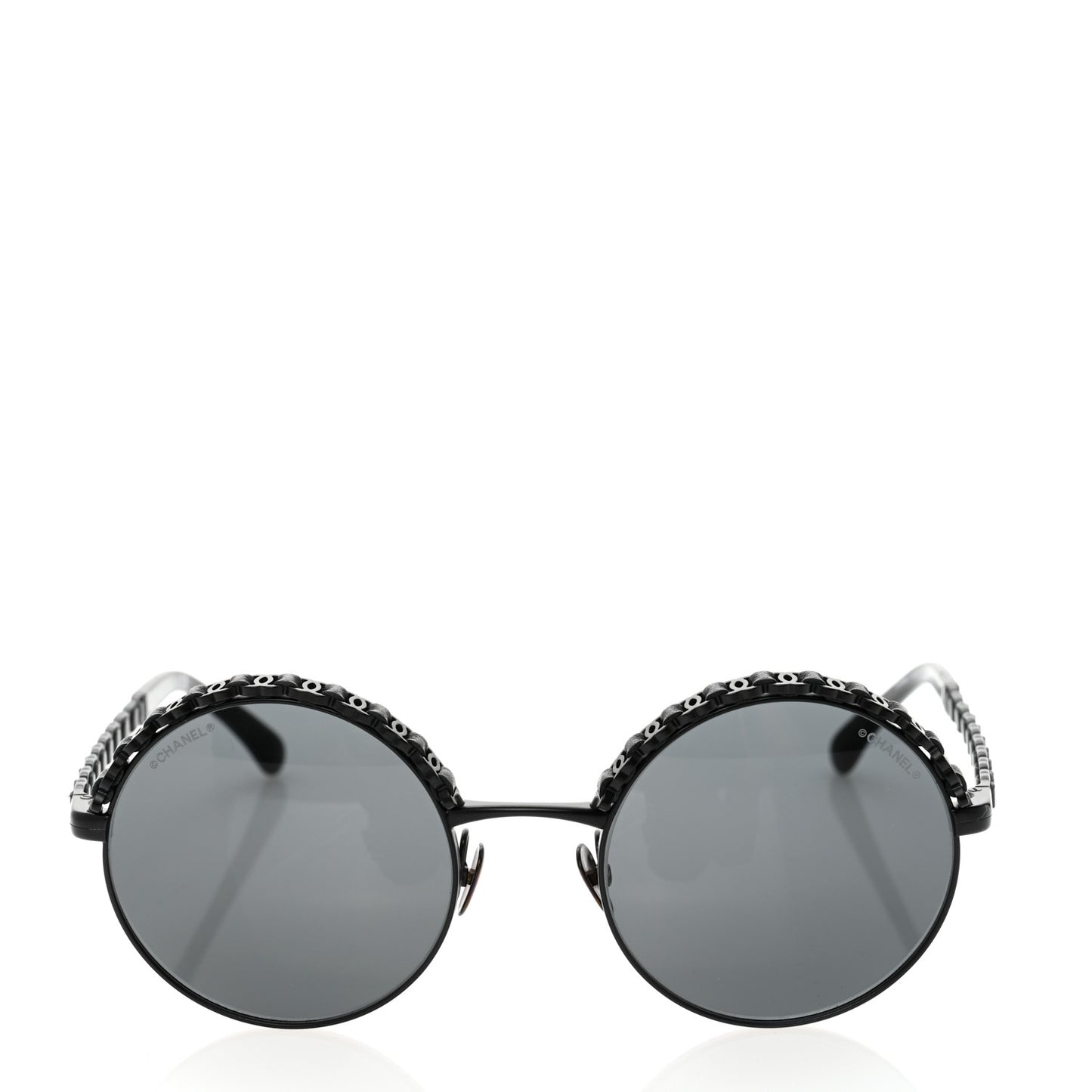 Metal Calfskin Round Chain Sunglasses 4265-Q Black