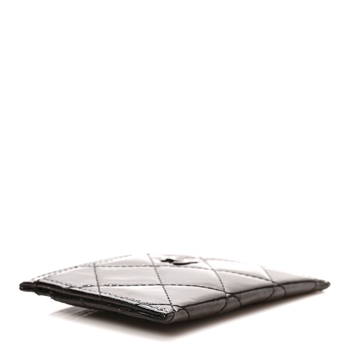 Patent Calfskin Quilted Card Holder So Black