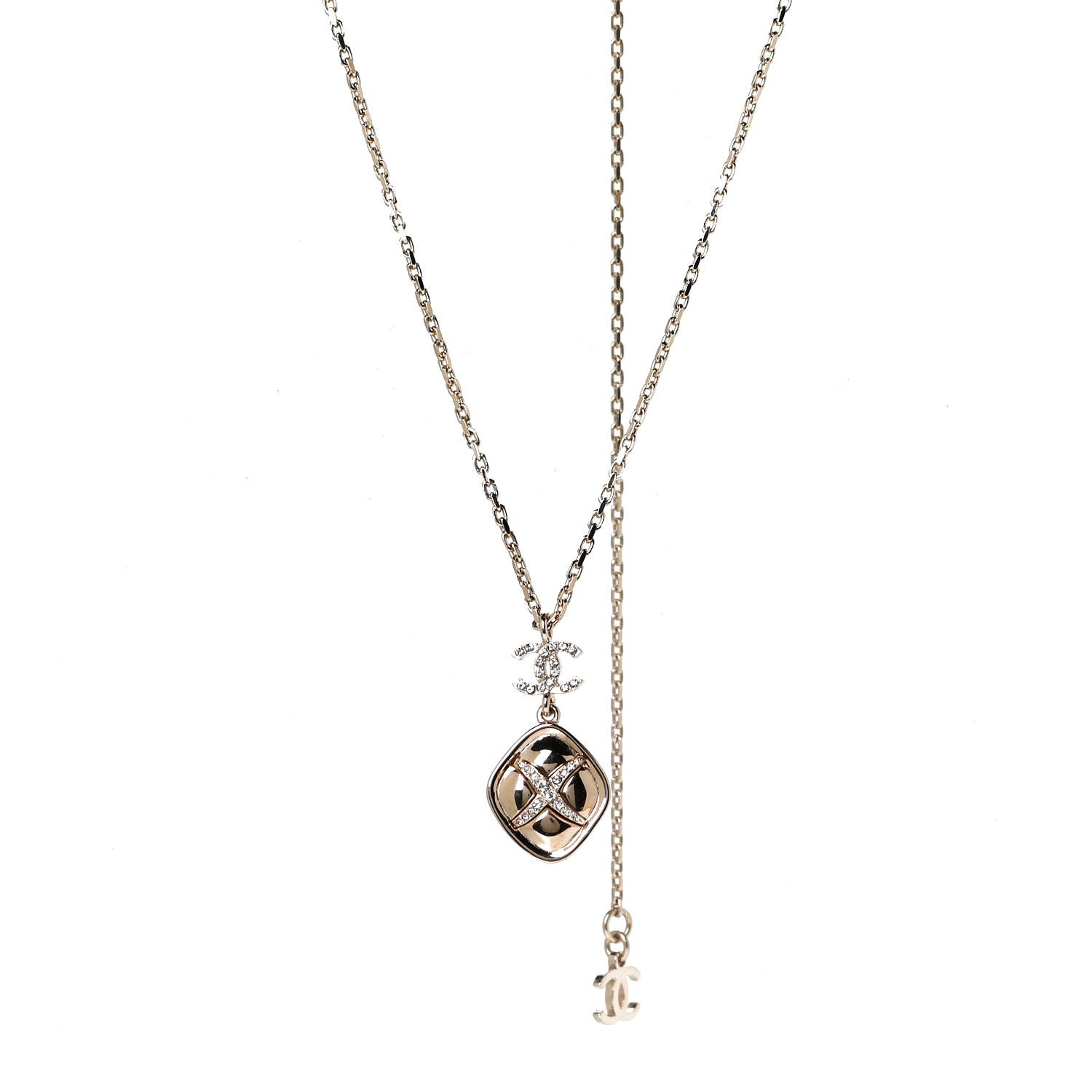 Chanel Crystal CC Cross Drop Pendant Necklace Gold 1 of 8