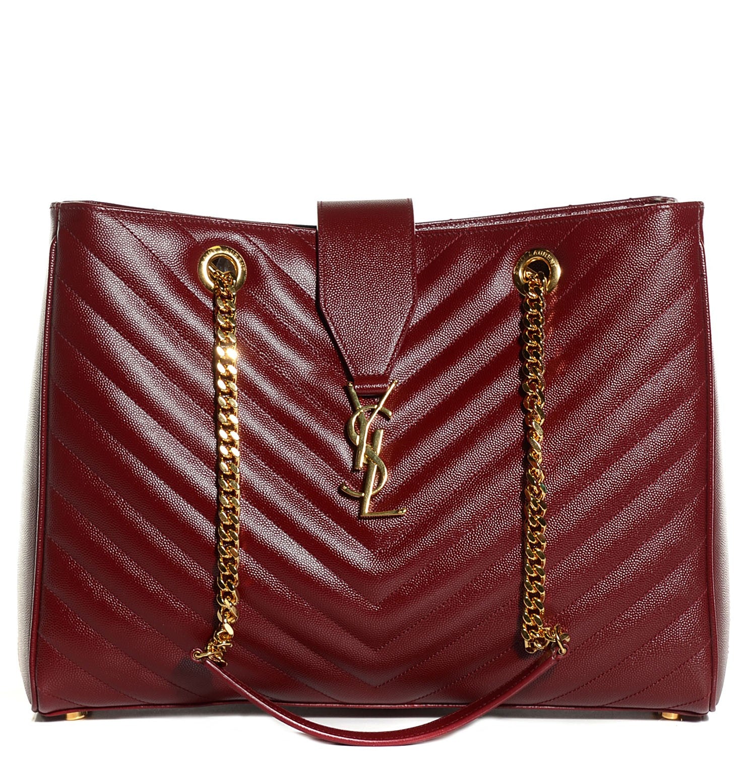 Saint Laurent Grain De Poudre Matelasse Chevron Monogram Shopping Bag Oxblood 9 of 16