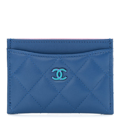 Chanel Lambskin Quilted Card Holder Blue Pink 1 of 8