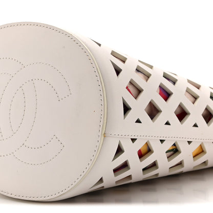 Chanel Lambskin Sea Through Bucket Drawstring Bag White Multicolor 12 of 14