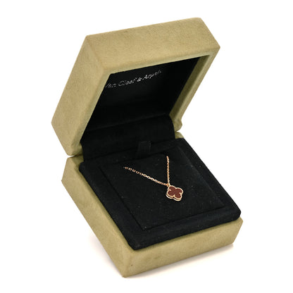 Van Cleef & Arpels 18K Rose Gold Carnelian Sweet Alhambra Pendant Necklace 6 of 6