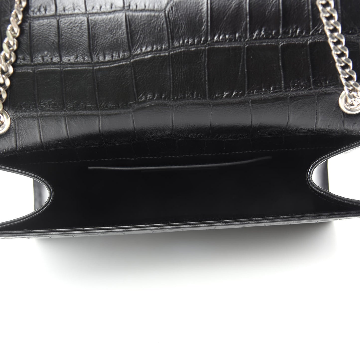 Calfskin Crocodile Embossed Medium Classic Monogram Kate Tassel Satchel Black