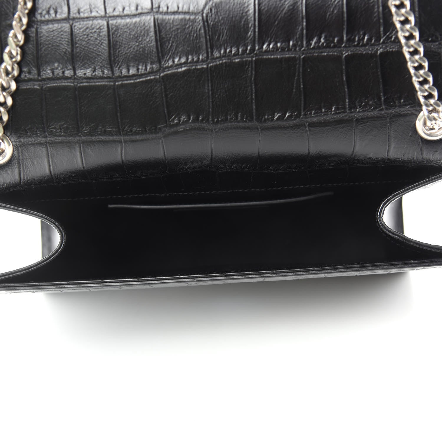 Saint Laurent Calfskin Crocodile Embossed Medium Classic Monogram Kate Tassel Satchel Black 5 of 12