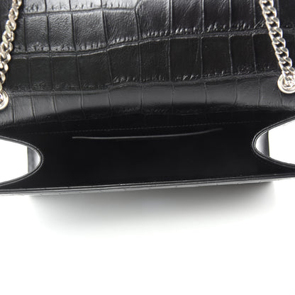 Saint Laurent Calfskin Crocodile Embossed Medium Classic Monogram Kate Tassel Satchel Black 5 of 12