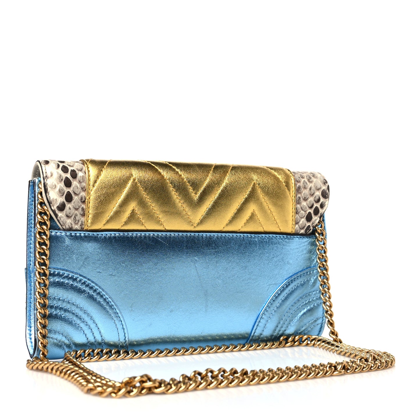 Snakeskin Metallic Nappa Animalier Broadway Chain Bag Blue Yellow