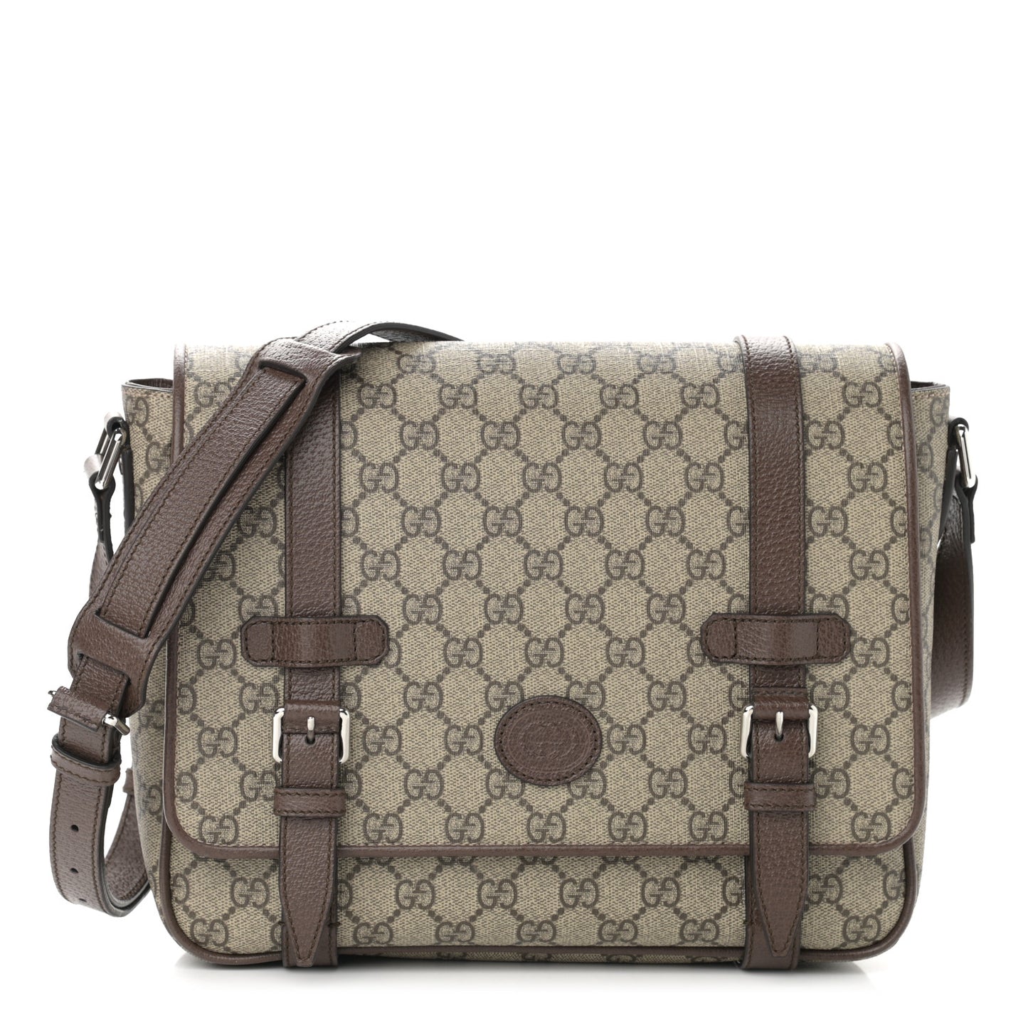 GG Supreme Monogram Textured Dollar Calfskin Retro Interlocking G Flap Messenger Bag Beige Ebony New Acero