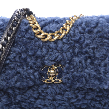 Chanel Shearling Sheepskin Medium 19 Flap Blue 10 of 11