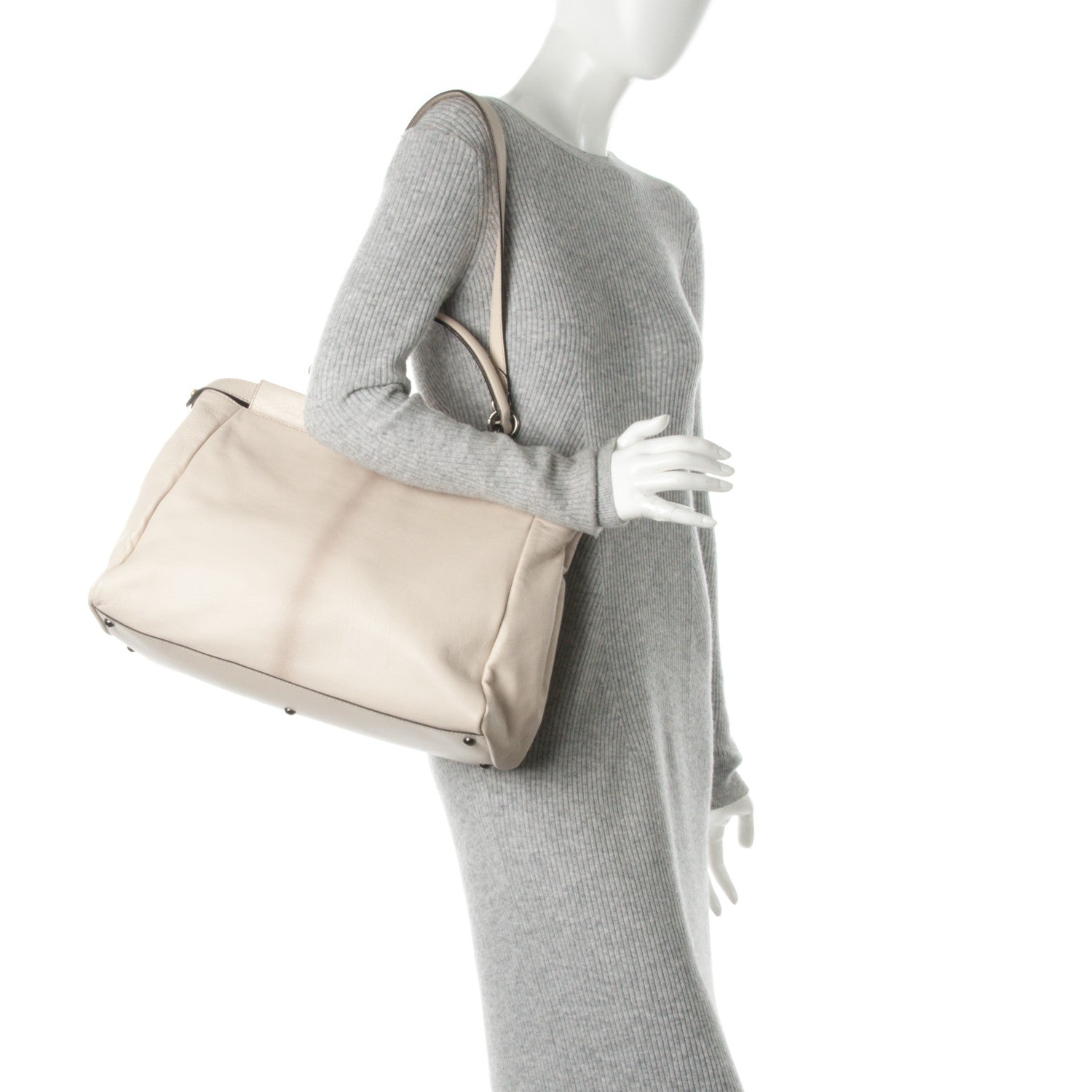 Fendi Goatskin Elaphe Large Peekaboo Iconic Satchel Latte Natural 2 of 8