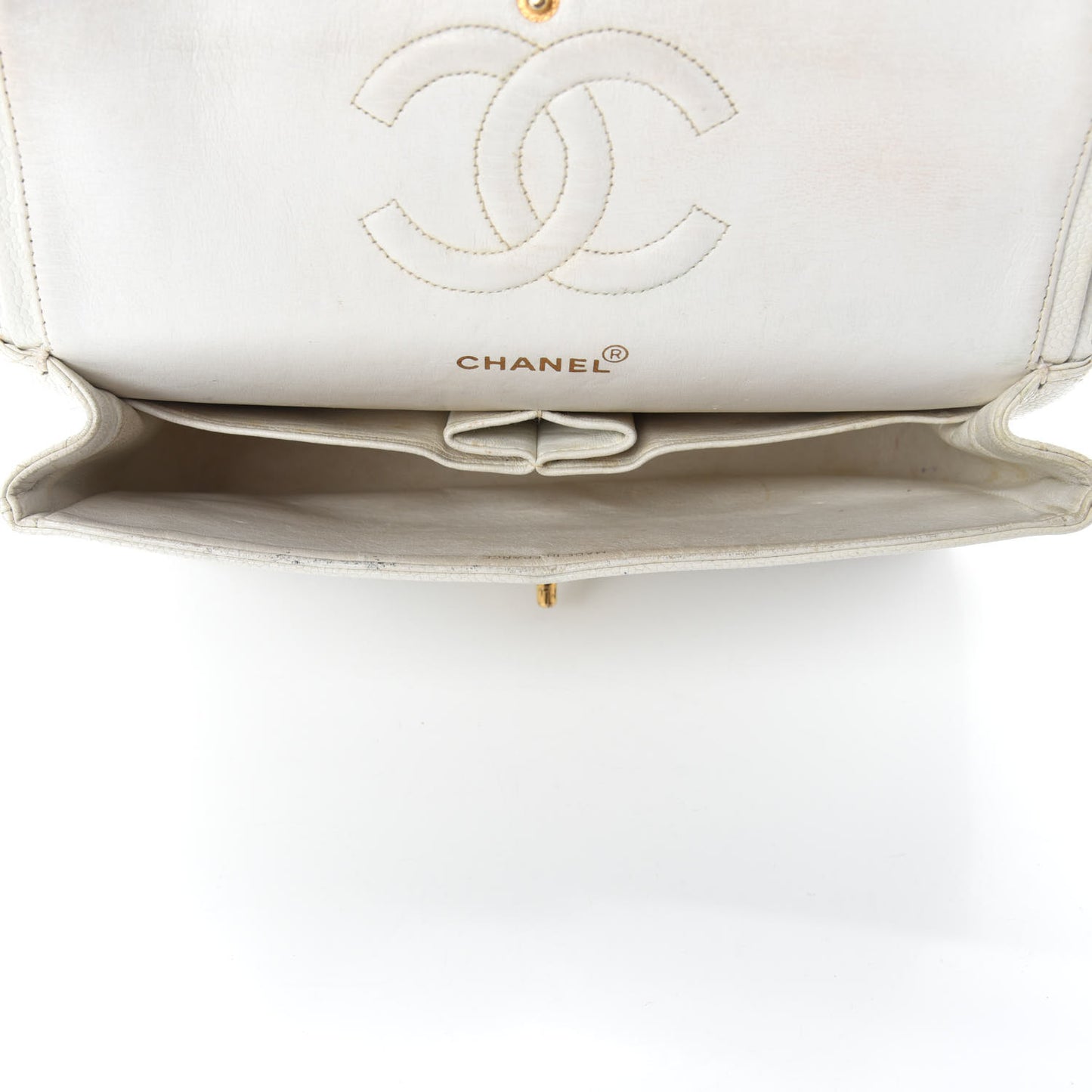 Caviar Quilted Medium Double Flap White