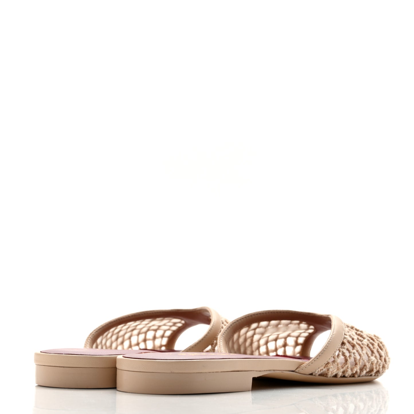 Mesh Cotton Lambskin CC Coco Beach Flat Mules 39.5 Light Beige