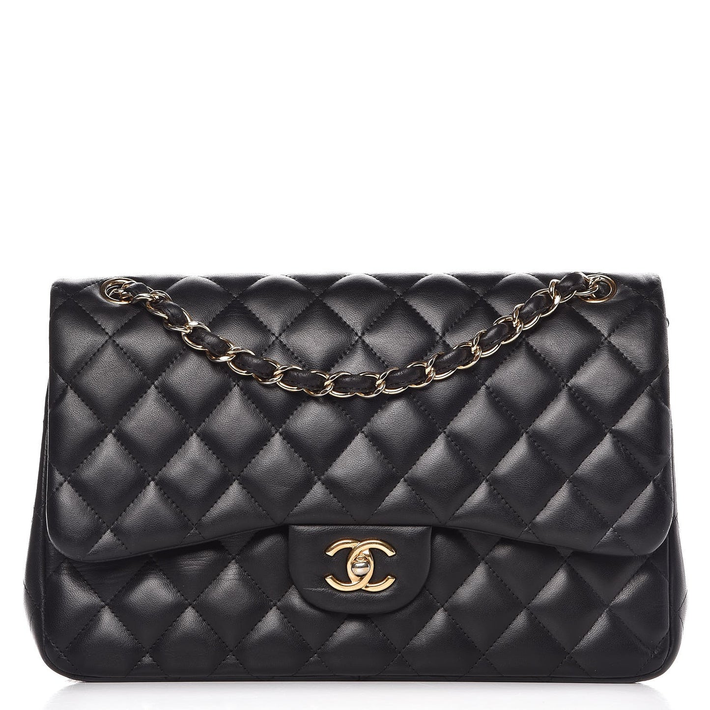 Lambskin Quilted Jumbo Double Flap Black