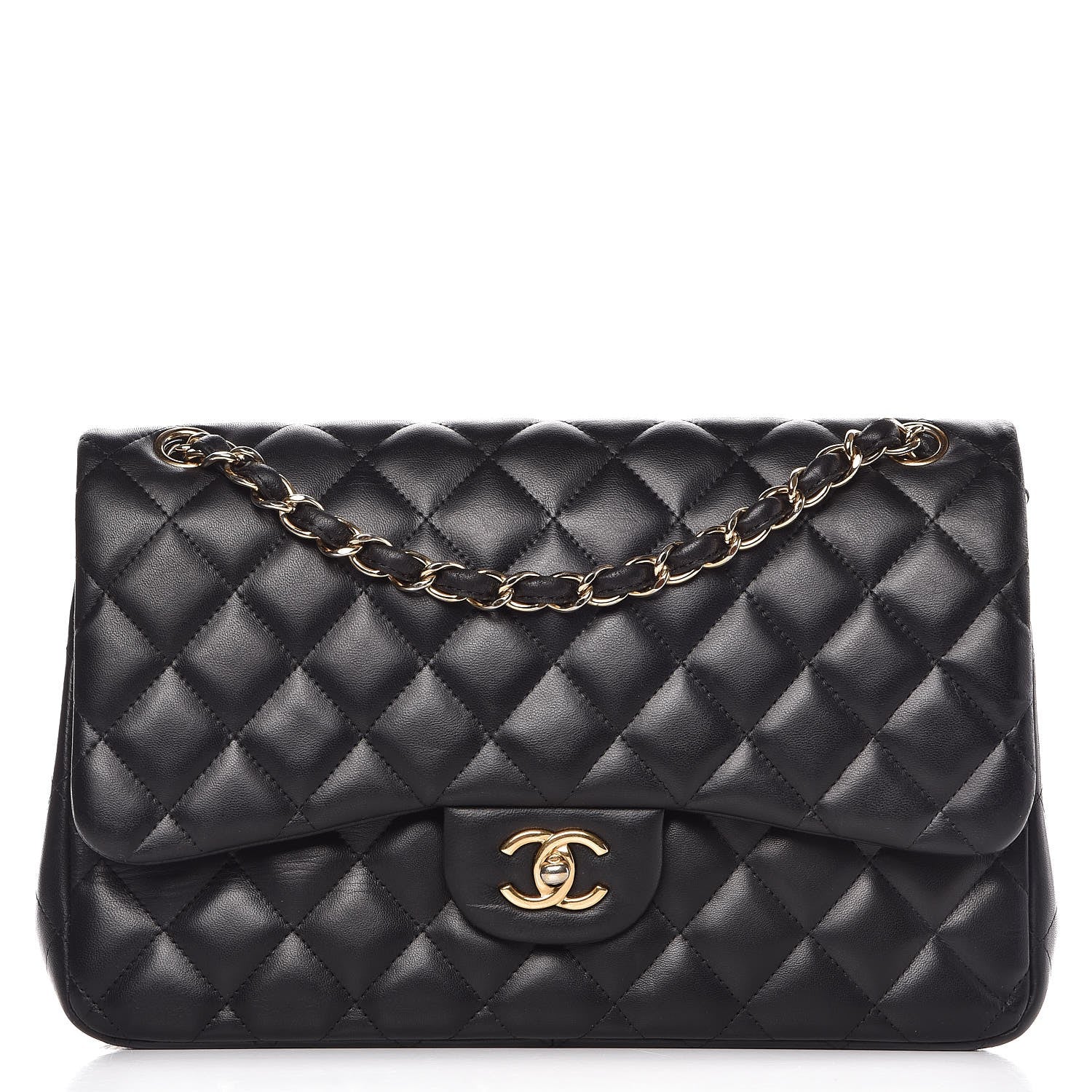 Chanel Lambskin Quilted Jumbo Double Flap Black 1 of 12