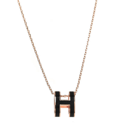 Hermes Lacquered Rose Gold Pop H Pendant Necklace Black 1 of 4
