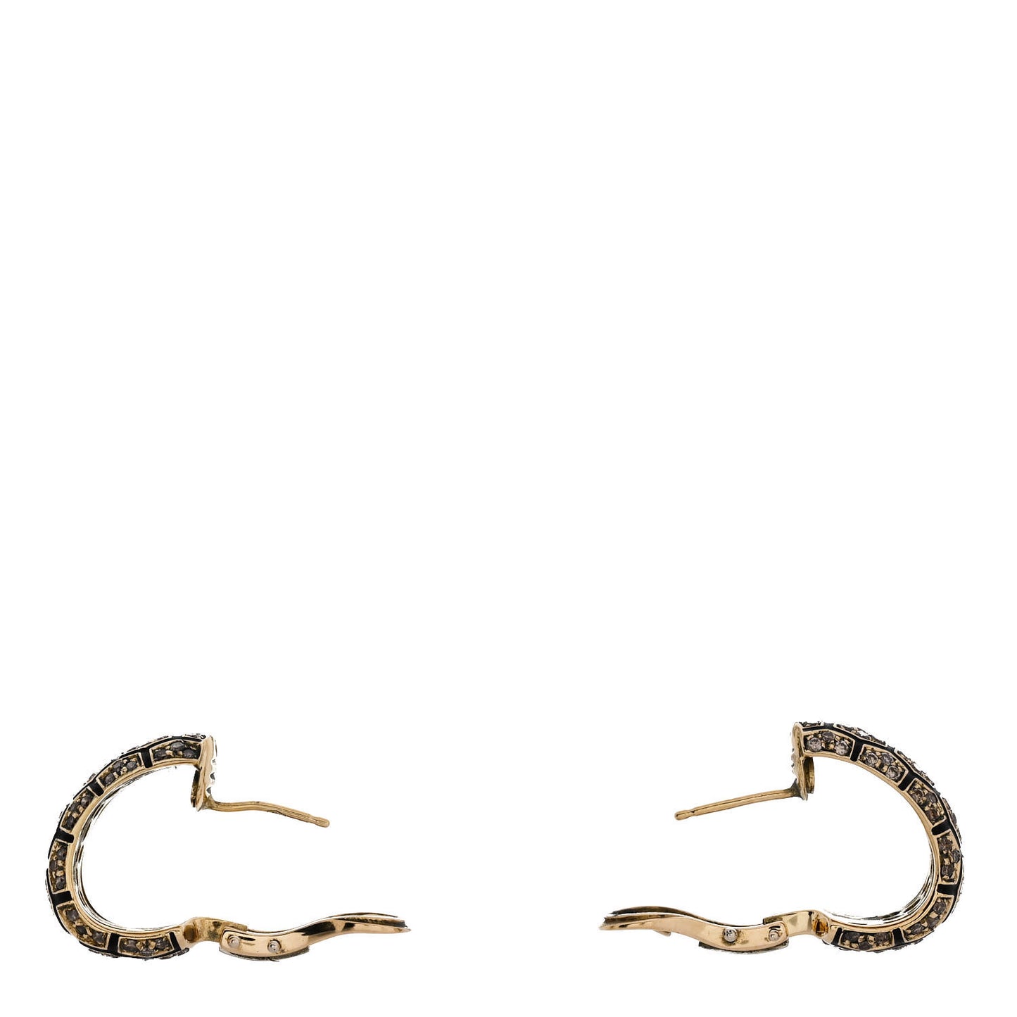 18K Yellow Gold Diamond Enamel Hoop Earrings