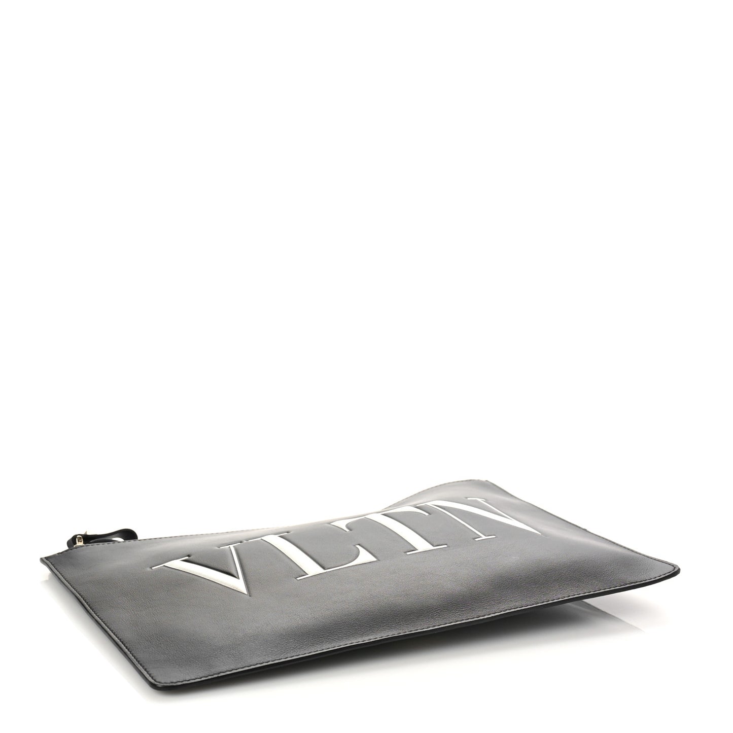 Calfskin VLTN Large Flat Zip Pouch Black