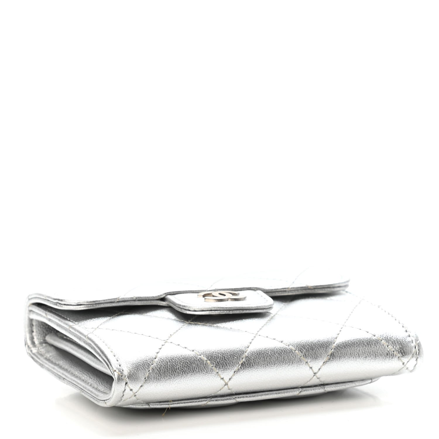Chanel Metallic Lambskin Quilted Flap Card Holder Wallet Silver 3 of 5