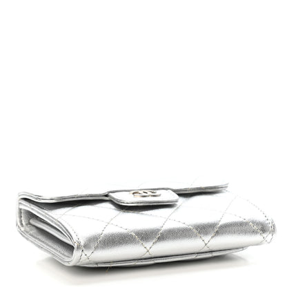 Chanel Metallic Lambskin Quilted Flap Card Holder Wallet Silver 3 of 5