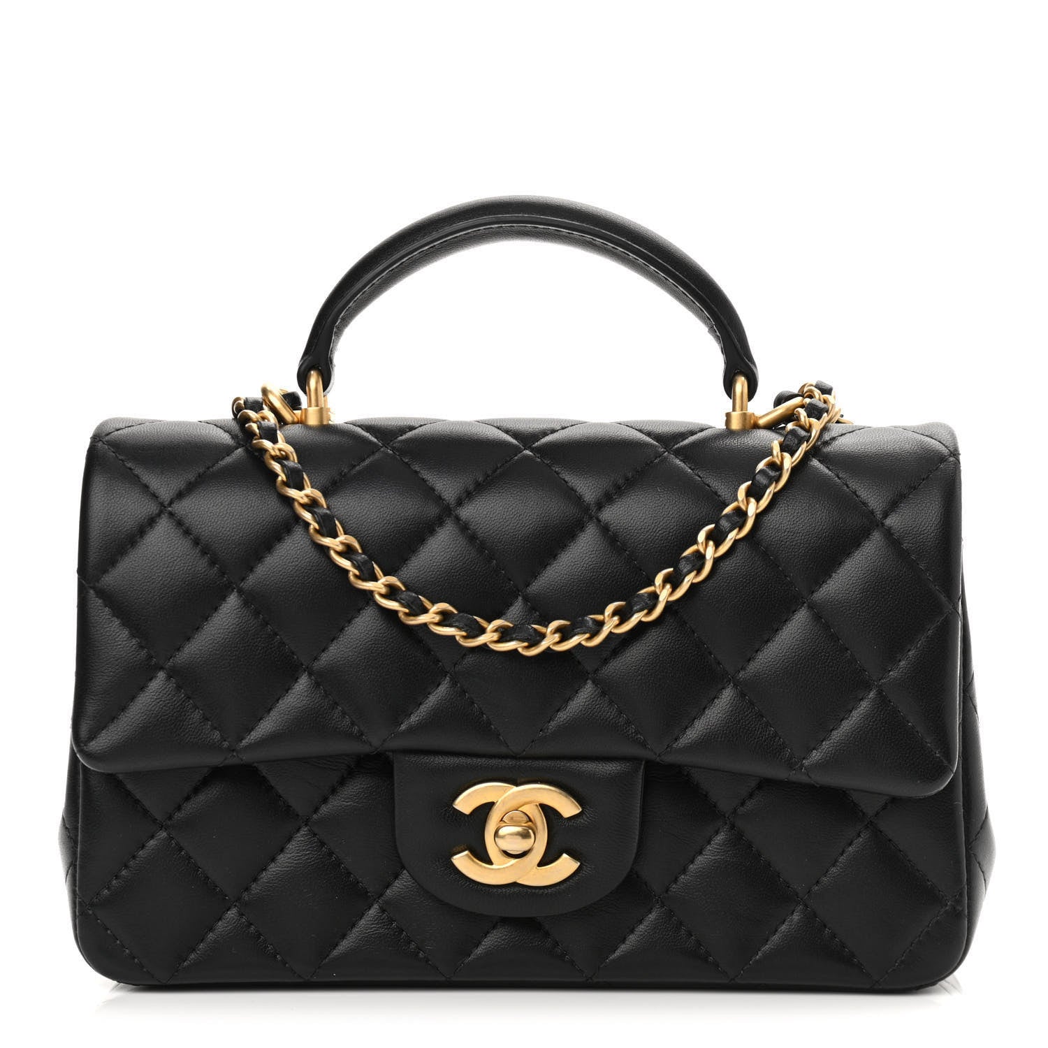 Chanel Lambskin Quilted Mini Top Handle Rectangular Flap Black 1 of 11