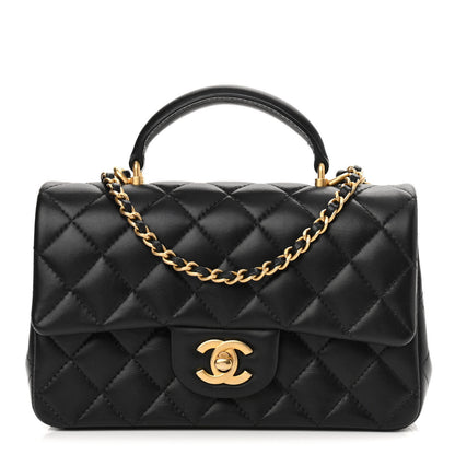 Chanel Lambskin Quilted Mini Top Handle Rectangular Flap Black 1 of 11
