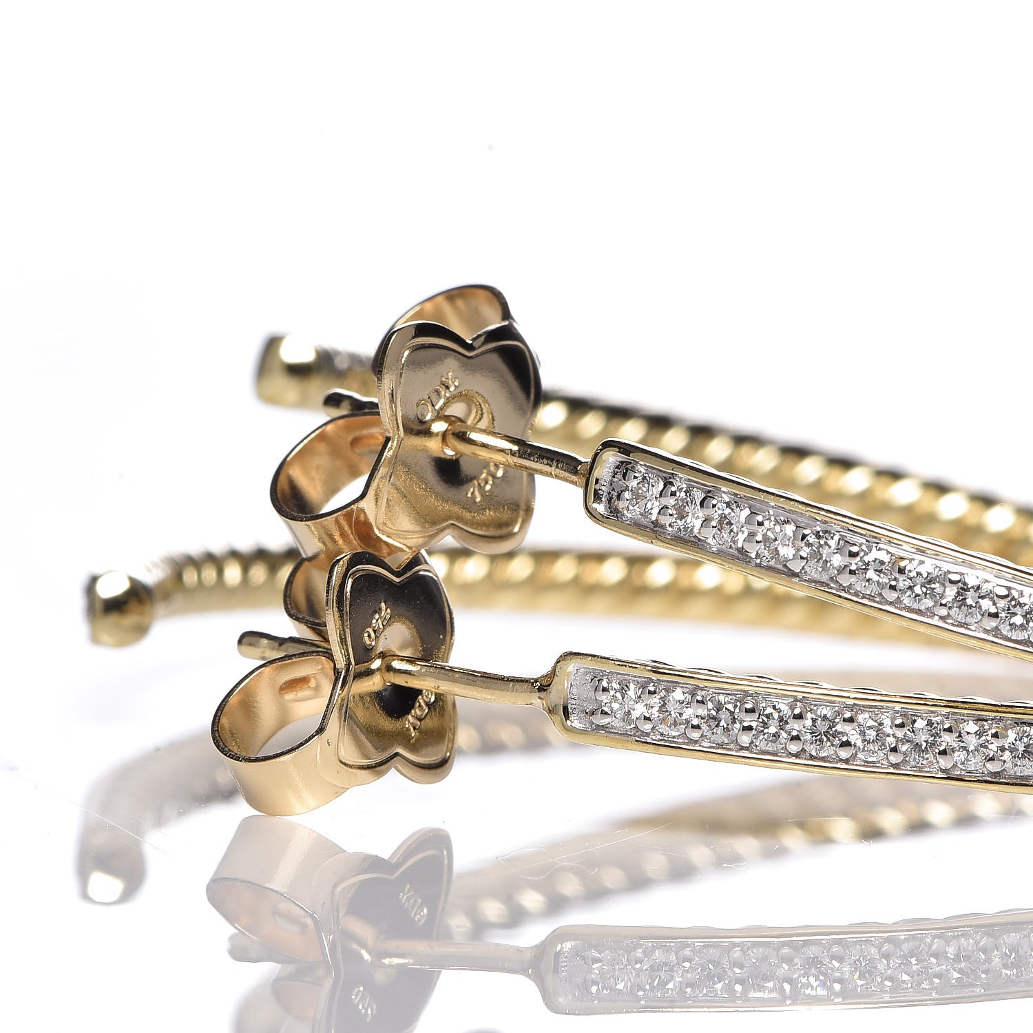 David Yurman 18K Yellow Gold Diamond Large Cable Hoop Earrings 3 of 4