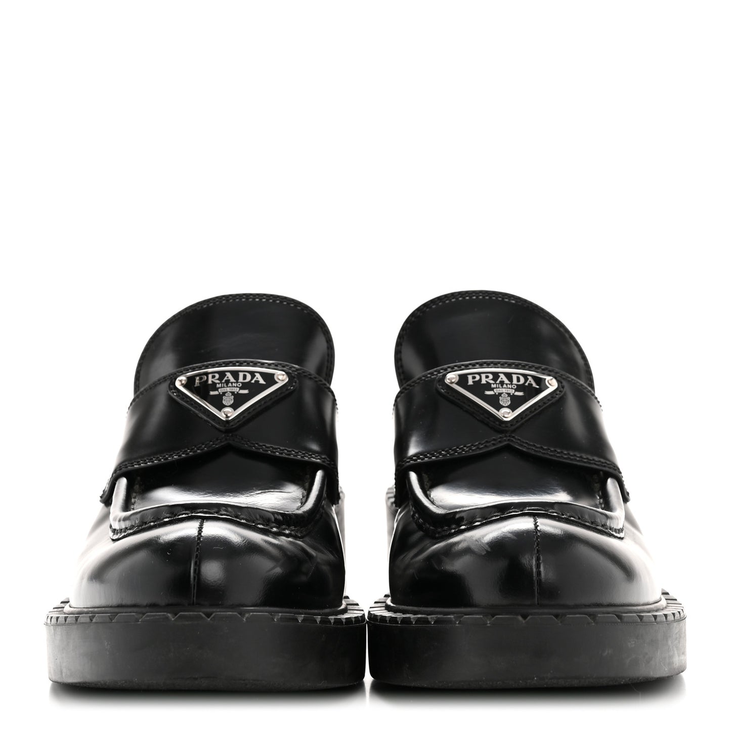 Spazzolato Metal Triangle Logo 50mm Loafers 36.5 Black