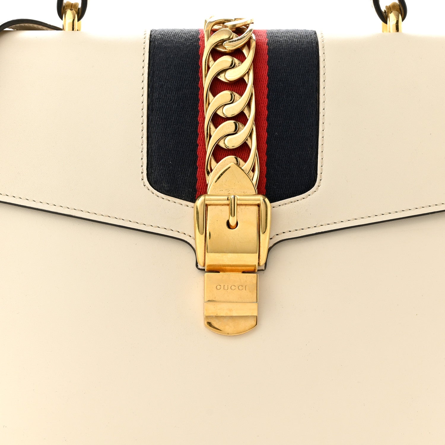 Gucci Calfskin Web Medium Sylvie Top Handle Bag White 8 of 14
