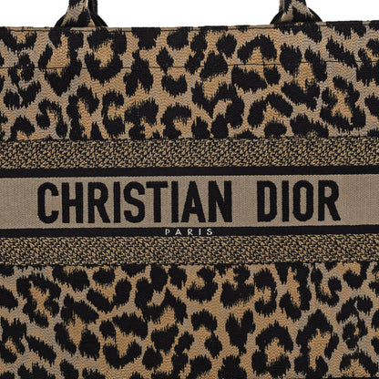 Christian Dior Canvas Mizza Embroidered Medium Leopard Book Tote Beige 8 of 10