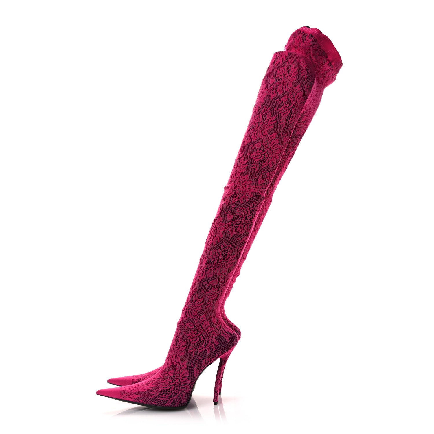Balenciaga Lace Jersey Pantaleggings Pointed Toe Knife Thigh High Boots 39 Black Pink 1 of 10