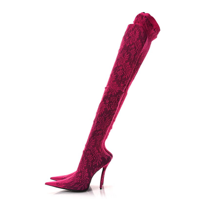 Balenciaga Lace Jersey Pantaleggings Pointed Toe Knife Thigh High Boots 39 Black Pink 1 of 10