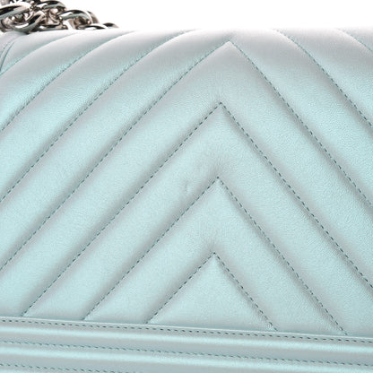 Chanel Iridescent Lambskin Chevron Quilted Medium Boy Flap Blue 11 of 13