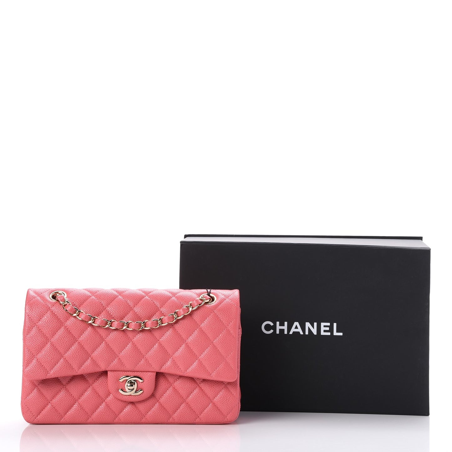 Caviar Quilted Medium Double Flap Pink