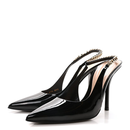 Gucci Vernice Crystal Nappa Charlotte Signoria Slingback Pumps 37.5 Black 4 of 8