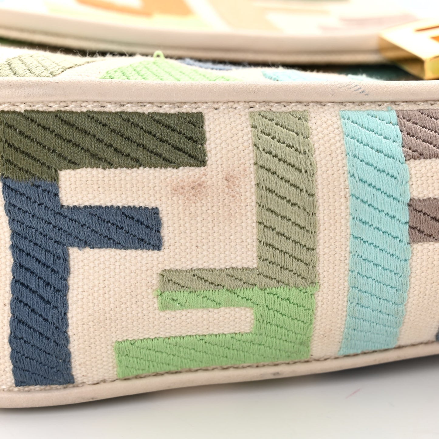 Canvas Vitello Seta FF Multicolor Embroidered Baguette Grezzo Multicolor Latte