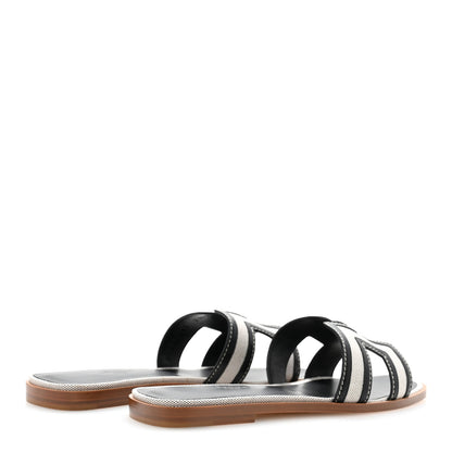 Hermes Canvas Calfskin Oran Sandals 38 Prunoir Black 5 of 10