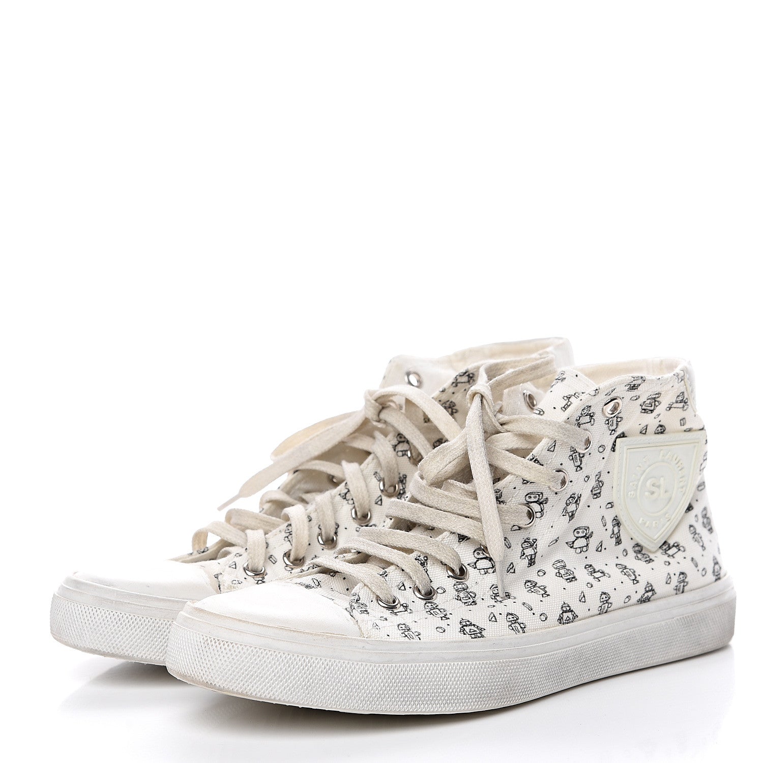 Saint Laurent Canvas Mini Robot Print Bedford Hightop Sneakers 36.5 Cream 3 of 11