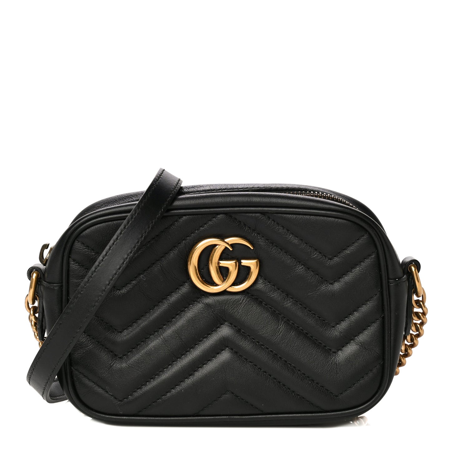 Calfskin Matelasse Mini GG Marmont Chain Shoulder Bag Black