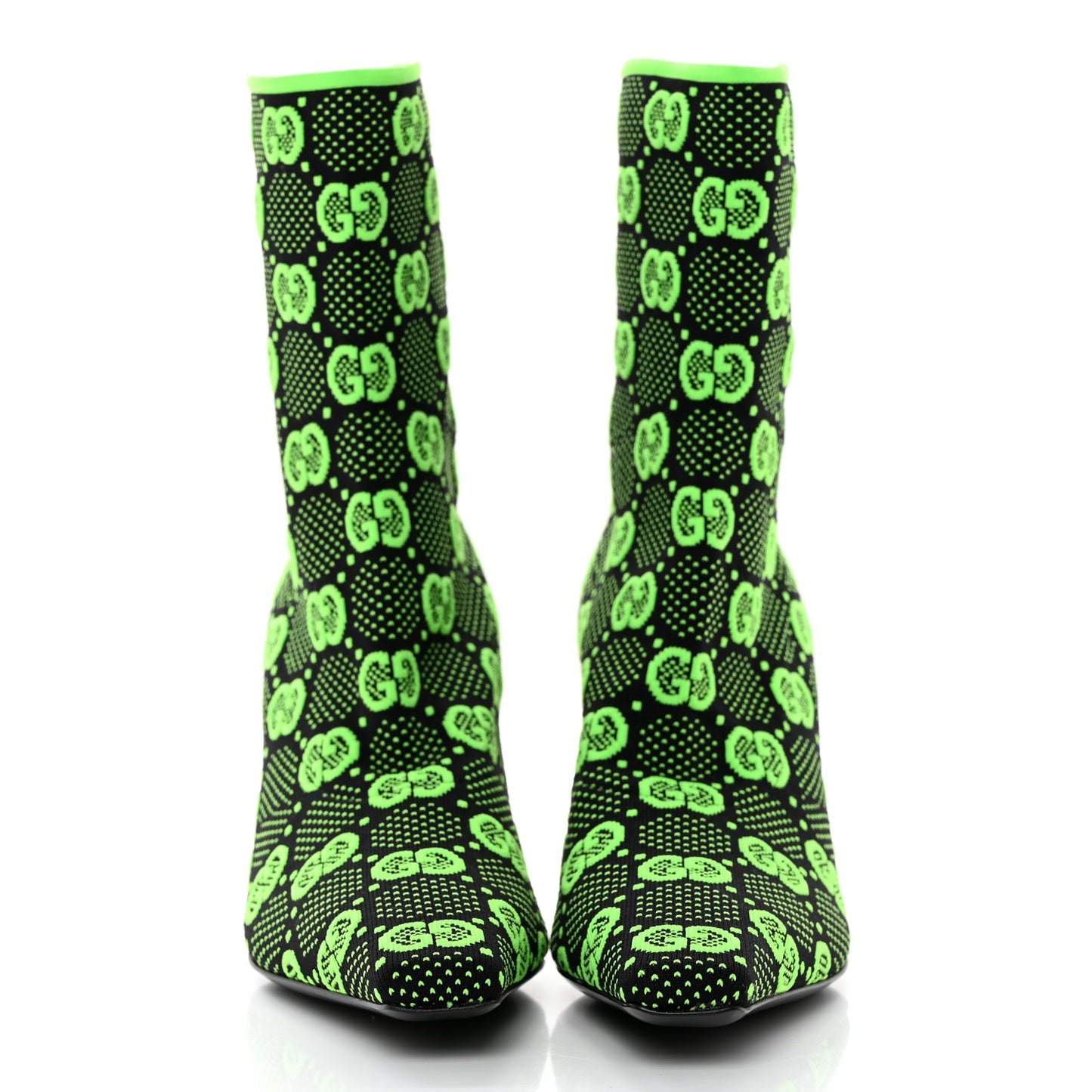 Technical Jersey Knit GG Monogram Square G 75mm Ankle Boots 36 Black Neon Green