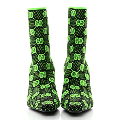 Gucci Technical Jersey Knit GG Monogram Square G 75mm Ankle Boots 36 Black Neon Green 2 of 7