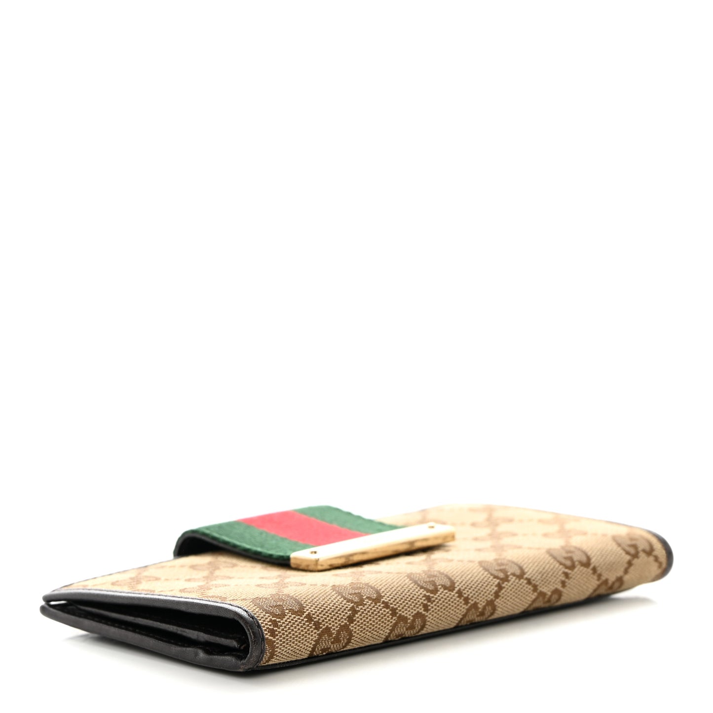 Monogram Calfskin Ladies Web Continental Wallet Beige Ebony Cocoa