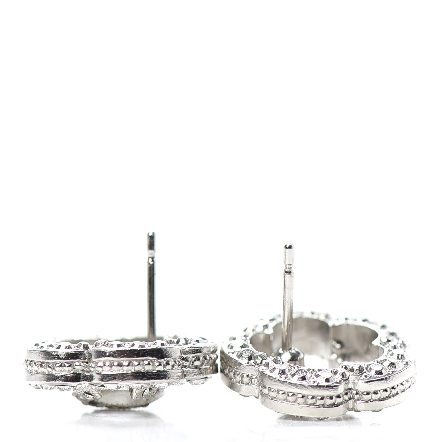 Chanel Crystal Coco Flapper Camellia CC Stud Earrings Silver 3 of 5
