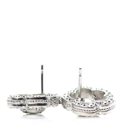 Chanel Crystal Coco Flapper Camellia CC Stud Earrings Silver 3 of 5